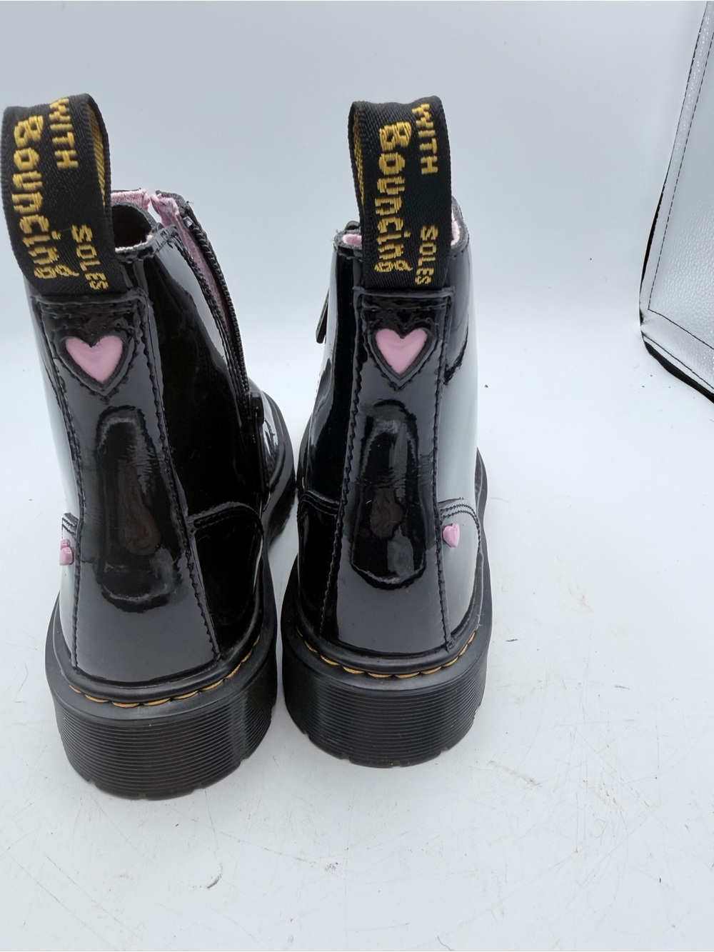 Dr. Martens Kids Black Patent Leather Zip Ankle Combat Boots Hearts US 3 - Picture 4 of 6